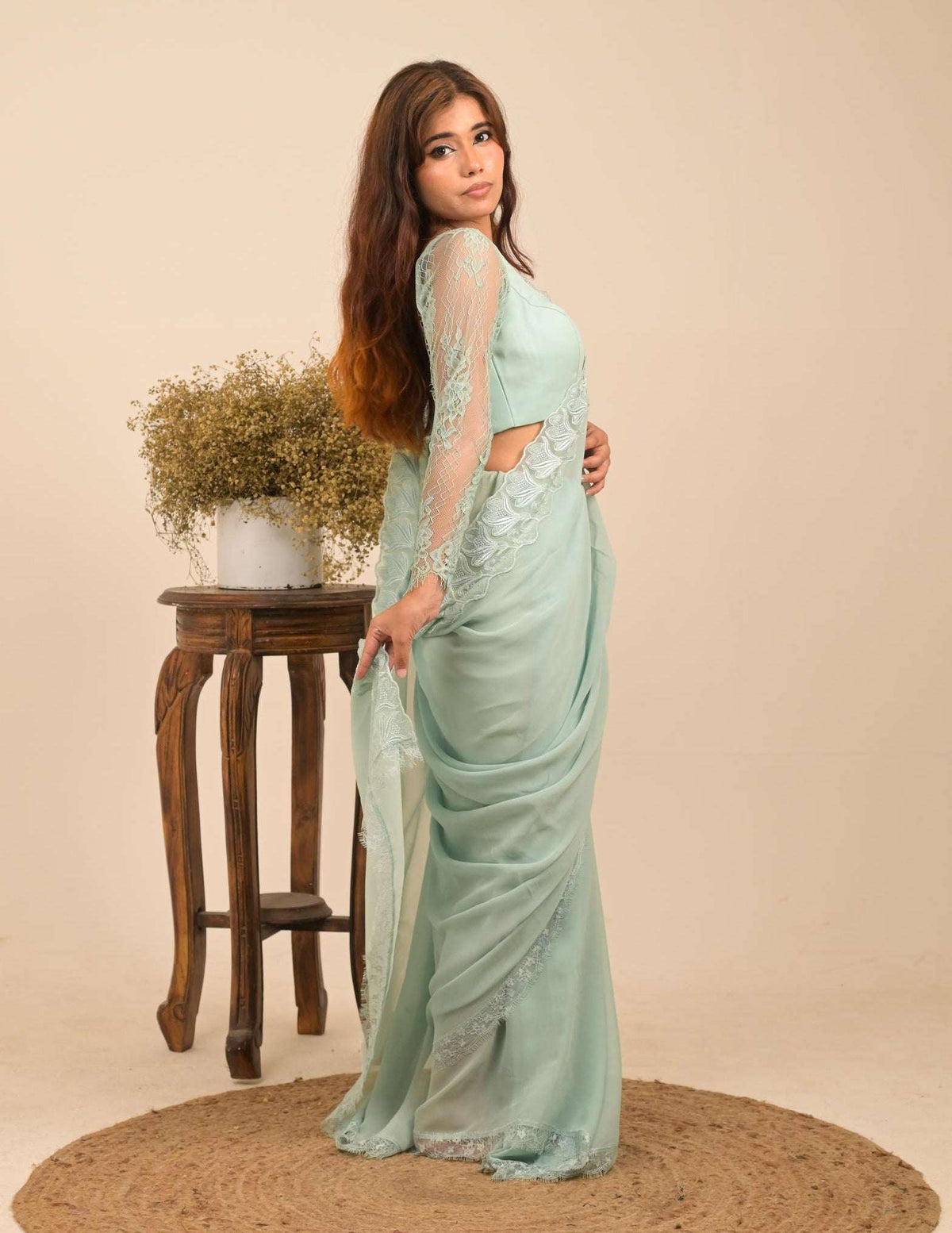 Aqua Saree and Blouse Set