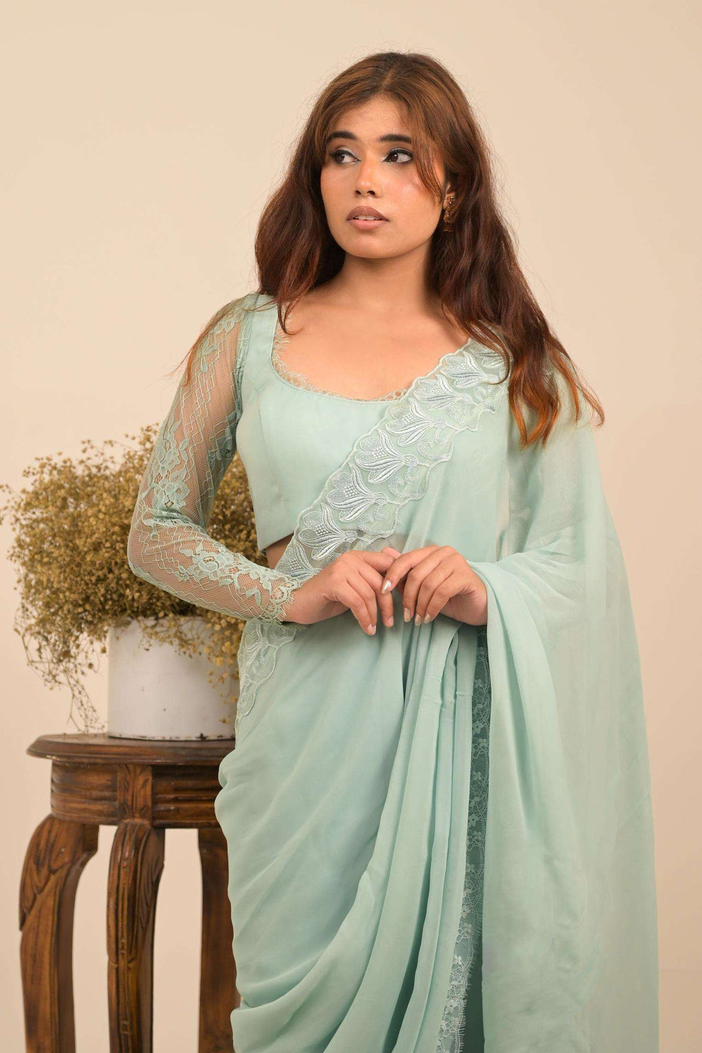 Aqua Saree and Blouse Set
