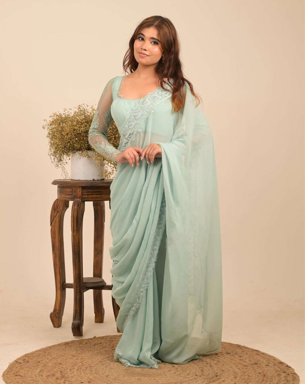 Aqua Saree and Blouse Set